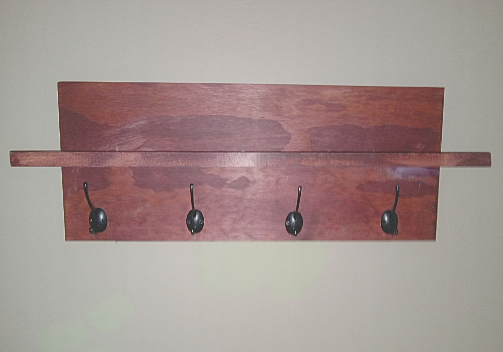 Wood Shelf with 4 Hooks