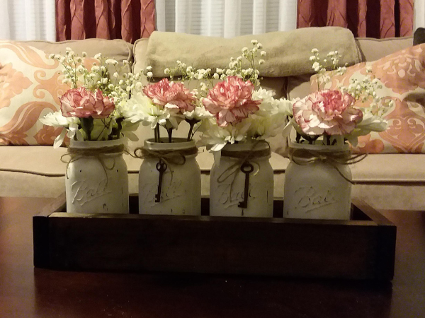 Painted Mason Jars Centerpiece, 4 Set